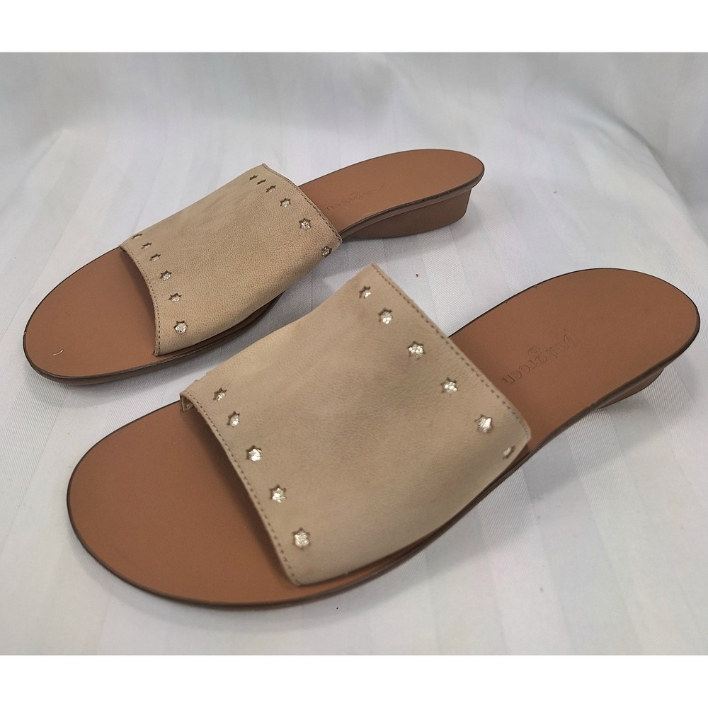 Paul‎ Green Womens Tan Leather Star Studded Slide Sandals Low Wedge Size 7.5 - Picture 2 of 6